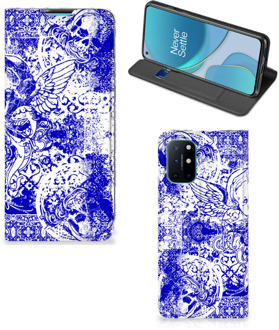 B2Ctelecom Smartphone Hoesje OnePlus 8T Book Style Case Angel Skull Blue