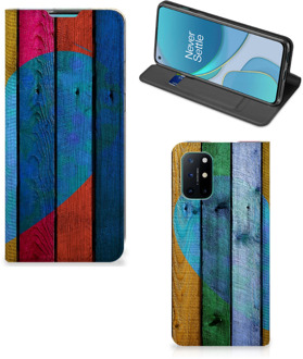 B2Ctelecom Smartphone Hoesje OnePlus 8T Mobiel Bookcase Wood Heart