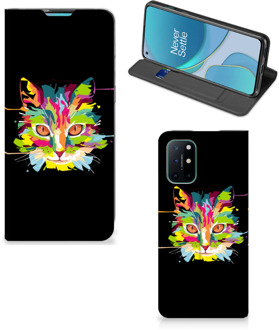 B2Ctelecom Smartphone Hoesje OnePlus 8T Wallet Case Leuke Verjaardagscadeaus Cat Color