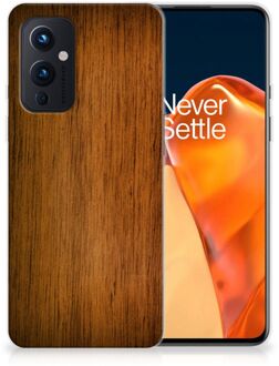 B2Ctelecom Smartphone hoesje OnePlus 9 Leuk Case Super als Vaderdag Cadeaus Donker Hout