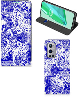 B2Ctelecom Smartphone Hoesje OnePlus 9 Pro Book Style Case Angel Skull Blue