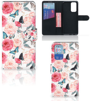 B2Ctelecom Smartphone Hoesje OnePlus 9 Pro Flipcase Cadeautjes voor Moederdag Butterfly Roses