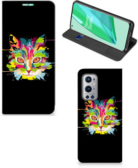 B2Ctelecom Smartphone Hoesje OnePlus 9 Pro Wallet Case Leuke Verjaardagscadeaus Cat Color