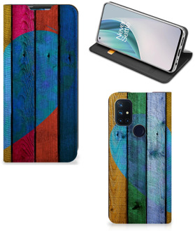 B2Ctelecom Smartphone Hoesje OnePlus Nord N10 5G Mobiel Bookcase Wood Heart