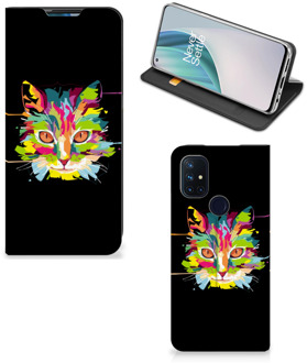 B2Ctelecom Smartphone Hoesje OnePlus Nord N10 5G Wallet Case Leuke Verjaardagscadeaus Cat Color