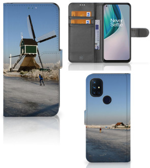 B2Ctelecom Smartphone Hoesje OnePlus Nord N10 Boekhoesje Tekst Schaatsers