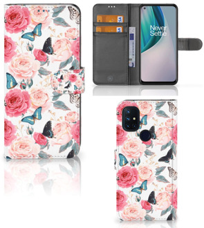 B2Ctelecom Smartphone Hoesje OnePlus Nord N10 Flipcase Cadeautjes voor Moederdag Butterfly Roses