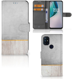 B2Ctelecom Smartphone Hoesje OnePlus Nord N10 Magnet Case Cadeau voor Vader Wood Concrete