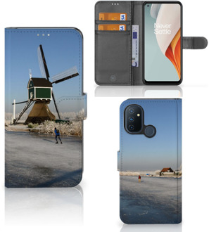 B2Ctelecom Smartphone Hoesje OnePlus Nord N100 Boekhoesje Tekst Schaatsers