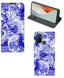 B2Ctelecom Smartphone Hoesje OnePlus Nord N100 Book Style Case Angel Skull Blue