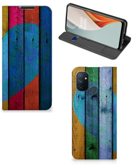 B2Ctelecom Smartphone Hoesje OnePlus Nord N100 Mobiel Bookcase Wood Heart