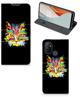 B2Ctelecom Smartphone Hoesje OnePlus Nord N100 Wallet Case Leuke Verjaardagscadeaus Cat Color