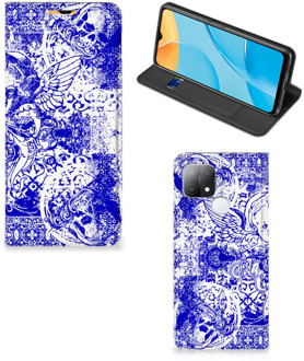 B2Ctelecom Smartphone Hoesje OPPO A15 Book Style Case Angel Skull Blue