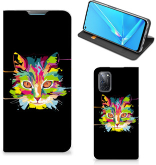 B2Ctelecom Smartphone Hoesje OPPO A52 | A72 Wallet Case Leuke Verjaardagscadeaus Cat Color