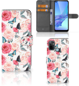 B2Ctelecom Smartphone Hoesje OPPO A53 | OPPO A53s Flipcase Cadeautjes voor Moederdag Butterfly Roses