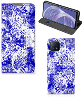 B2Ctelecom Smartphone Hoesje OPPO A73 5G Book Style Case Angel Skull Blue