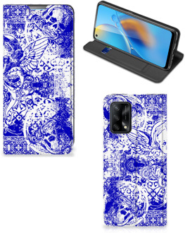 B2Ctelecom Smartphone Hoesje OPPO A74 4G Book Style Case Angel Skull Blue