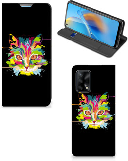 B2Ctelecom Smartphone Hoesje OPPO A74 4G Wallet Case Leuke Verjaardagscadeaus Cat Color