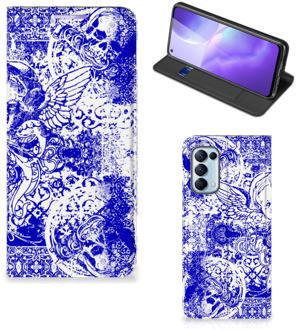 B2Ctelecom Smartphone Hoesje OPPO Find X3 Lite Book Style Case Angel Skull Blue