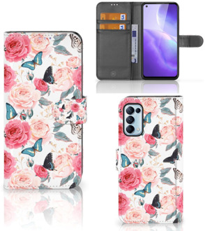 B2Ctelecom Smartphone Hoesje OPPO Find X3 Lite Flipcase Cadeautjes voor Moederdag Butterfly Roses