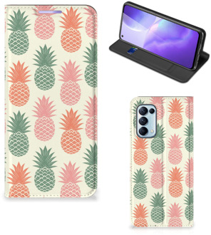 B2Ctelecom Smartphone Hoesje OPPO Find X3 Lite Leuk Bookcase Ananas