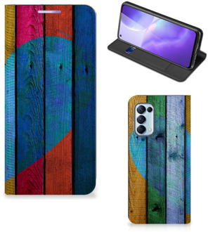 B2Ctelecom Smartphone Hoesje OPPO Find X3 Lite Mobiel Bookcase Wood Heart