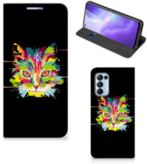 B2Ctelecom Smartphone Hoesje OPPO Find X3 Lite Wallet Case Leuke Verjaardagscadeaus Cat Color