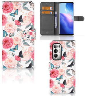 B2Ctelecom Smartphone Hoesje OPPO Find X3 Neo 5G Flipcase Cadeautjes voor Moederdag Butterfly Roses