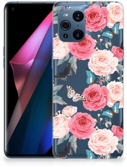 B2Ctelecom Smartphone hoesje OPPO Find X3 | X3 Pro Telefoontas Butterfly Roses