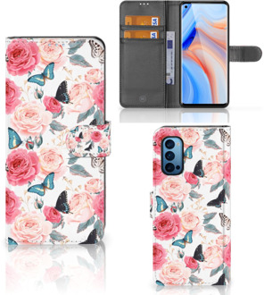 B2Ctelecom Smartphone Hoesje OPPO Reno 4 Pro 5G Flipcase Cadeautjes voor Moederdag Butterfly Roses