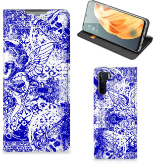 B2Ctelecom Smartphone Hoesje OPPO Reno3 | A91 Book Style Case Angel Skull Blue