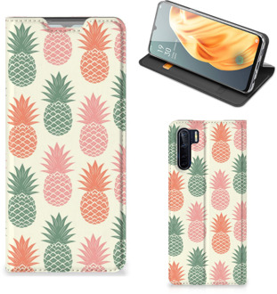 B2Ctelecom Smartphone Hoesje OPPO Reno3 | A91 Leuk Bookcase Ananas