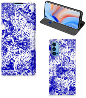 B2Ctelecom Smartphone Hoesje OPPO Reno4 Pro 5G Book Style Case Angel Skull Blue