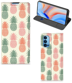 B2Ctelecom Smartphone Hoesje OPPO Reno4 Pro 5G Leuk Bookcase Ananas