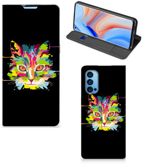 B2Ctelecom Smartphone Hoesje OPPO Reno4 Pro 5G Wallet Case Leuke Verjaardagscadeaus Cat Color