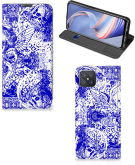 B2Ctelecom Smartphone Hoesje OPPO Reno4 Z 5G Book Style Case Angel Skull Blue