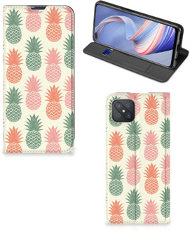 B2Ctelecom Smartphone Hoesje OPPO Reno4 Z 5G Leuk Bookcase Ananas