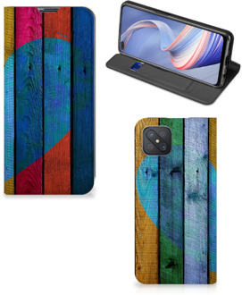 B2Ctelecom Smartphone Hoesje OPPO Reno4 Z 5G Mobiel Bookcase Wood Heart