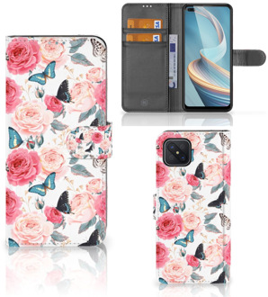 B2Ctelecom Smartphone Hoesje OPPO Reno4 Z Flipcase Cadeautjes voor Moederdag Butterfly Roses