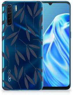 B2Ctelecom Smartphone hoesje OPPP A91 Back Case Siliconen Hoesje met Foto Leaves Blue