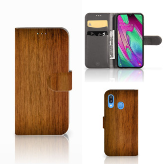 B2Ctelecom Smartphone Hoesje Samsung A40 Book Style Case Donker Hout