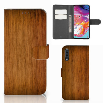 B2Ctelecom Smartphone Hoesje Samsung A70 Book Style Case Donker Hout