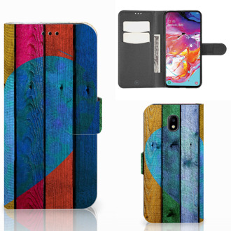 B2Ctelecom Smartphone Hoesje Samsung A70 Book Style Case Wood Heart