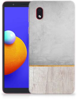 B2Ctelecom Smartphone hoesje Samsung Galaxy A01 Core Backcase Siliconen Hoesje Wood Beton