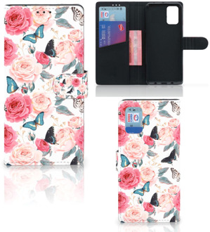 B2Ctelecom Smartphone Hoesje Samsung Galaxy A02s Flip Cover Samsung M02s Flipcase Cadeautjes voor Moederdag Butterfly Roses