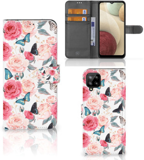 B2Ctelecom Smartphone Hoesje Samsung Galaxy A12 Flipcase Cadeautjes voor Moederdag Butterfly Roses