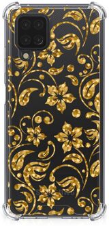 B2Ctelecom Smartphone hoesje Samsung Galaxy A12 Hoesje Bumper met transparante rand Gouden Bloemen