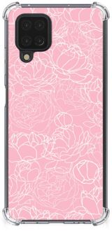 B2Ctelecom Smartphone hoesje Samsung Galaxy A12 Stevige Telefoonhoesje met transparante rand Witte Bloemen