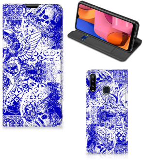 B2Ctelecom Smartphone Hoesje Samsung Galaxy A20s Book Style Case Angel Skull Blue