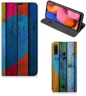 B2Ctelecom Smartphone Hoesje Samsung Galaxy A20s Mobiel Bookcase Wood Heart